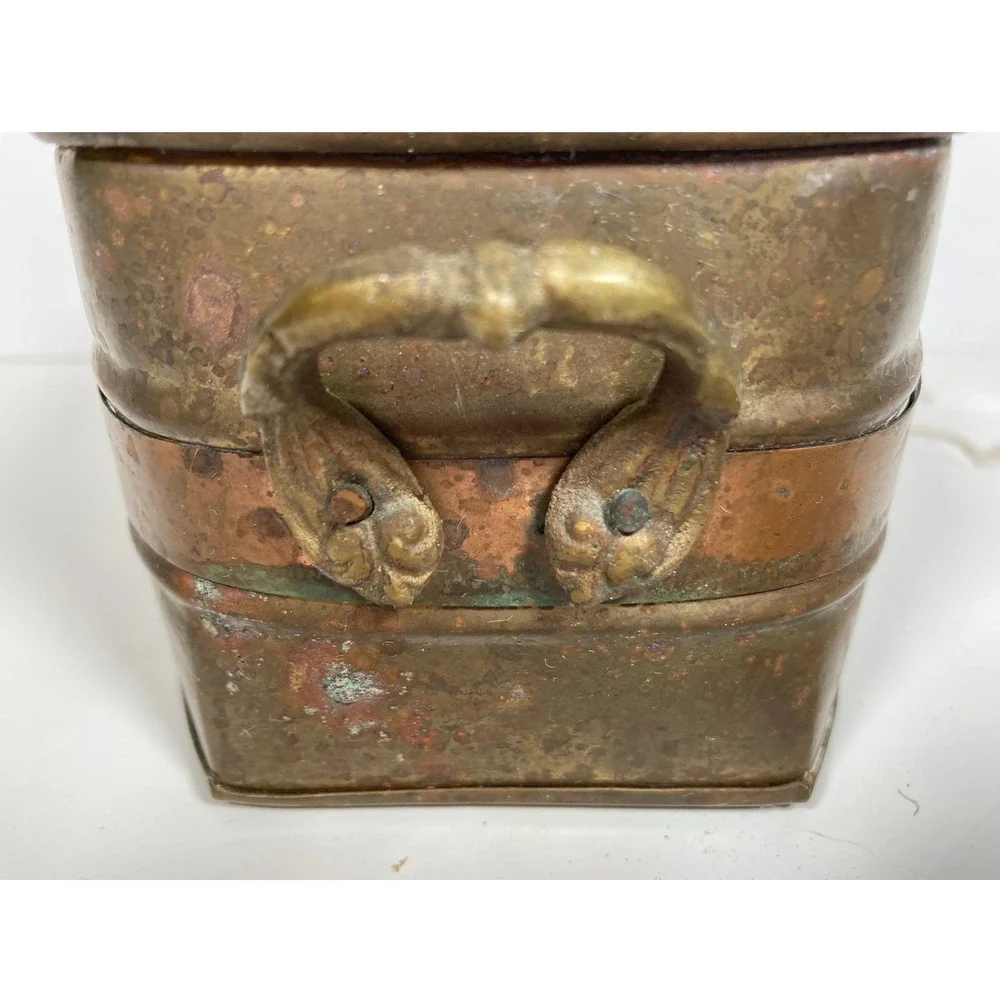 Vintage Oval Copper and Brass Planter with Handles Rustic Patina Farmhouse Decor